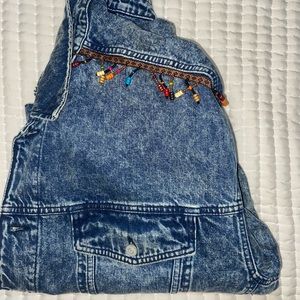 Oversized ASOS Design denim jacket with back print and beading. Mens section